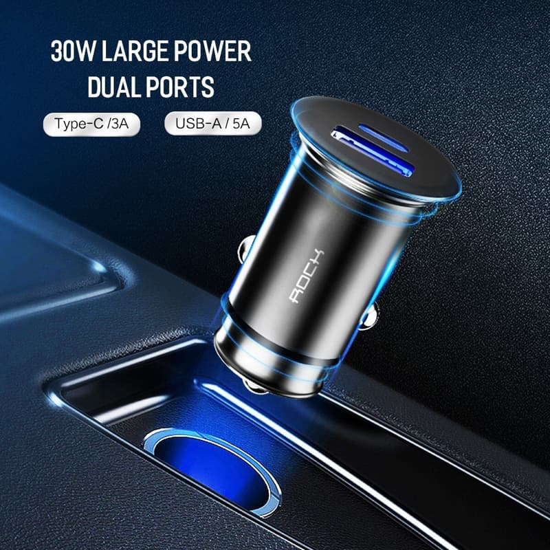 ROCK 30W Dual Ports QC4.0 PD3.0 Type C Fast Car Charger For iPhone XS Xiaom