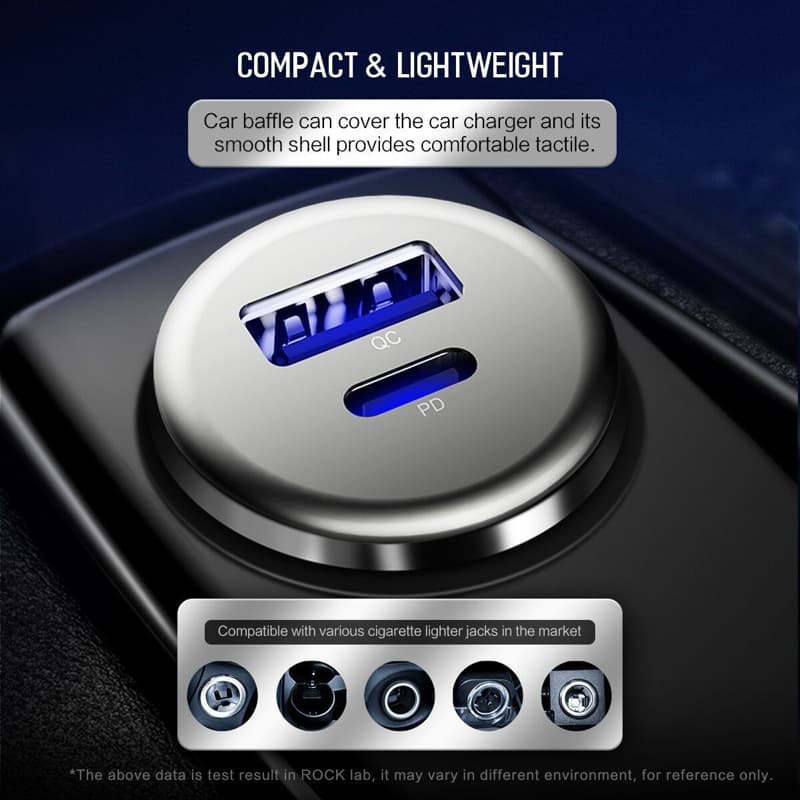 ROCK 30W Dual Ports QC4.0 PD3.0 Type C Fast Car Charger For iPhone XS Xiaom
